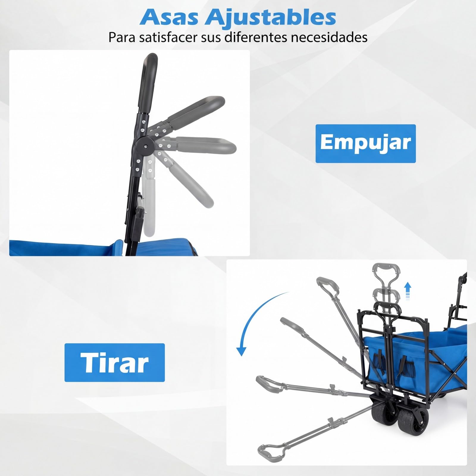 GOPLUS Carrito de Playa con Ruedas, Carrito Plegable con 4 Ruedas, 2 Giratorias, Toldo Desmontable, Cesta, Asa Ajustable y Barra de Empuje, Todo Terreno para Jardín, Picnic y Camping (Azul)