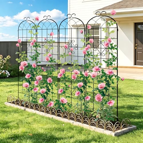 Image of LZRS 2 Pack 78.7x20in Rustic Iron Arch Decoration Garden Trellis with Black Metal Coating - Perfect for Supporting Climbing Plants Outdoor, Roses, Vines, Flowers, and Vegetables.