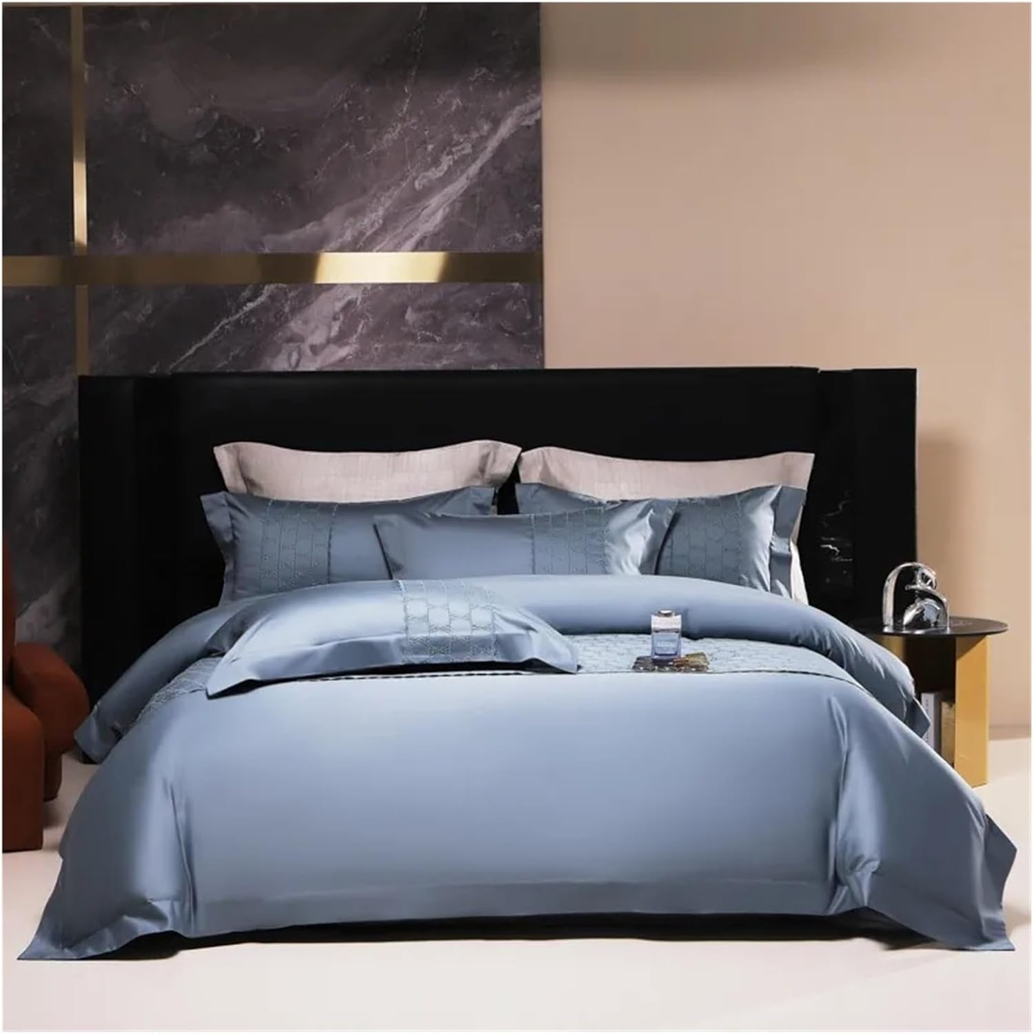 Bed, Queen King 4Pcs 1000TC Egyptian Cotton Blue/Gray Patchwork Duvet Cover Set Bedding Set Bedspread Coverlet 2 Pillow Shams