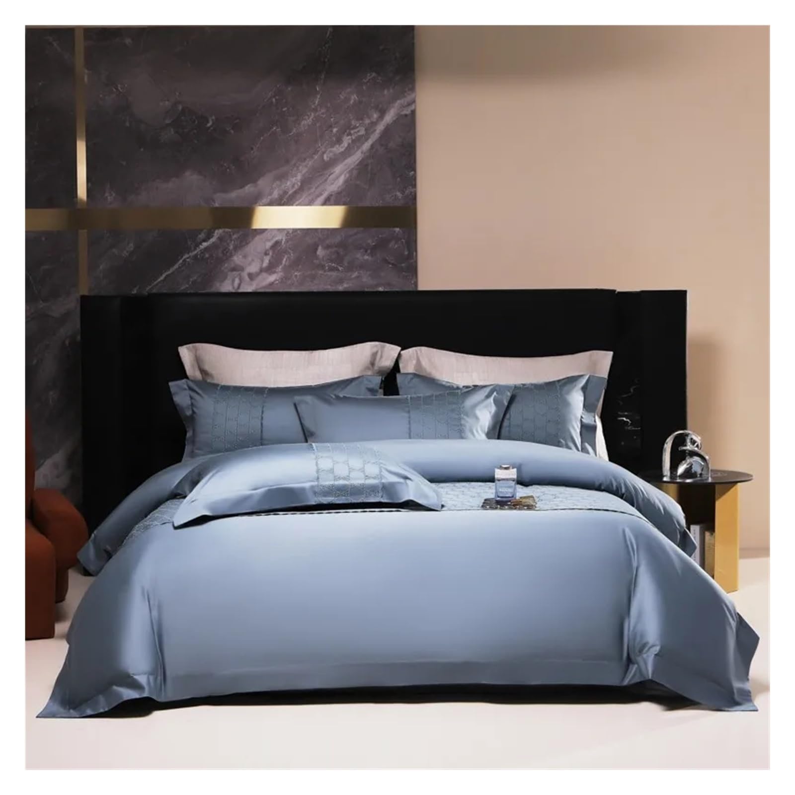 Sbcgfy A Queen King 4Pcs 1000Tc Cotton Blue/Gray Patchwork Duvet Cover Set Bedding Set Bedspread Coverlet 2 Pillow Shams Comfortable Bedding, Bedspreads,-Flat Bed Sheet-King 4Pcs