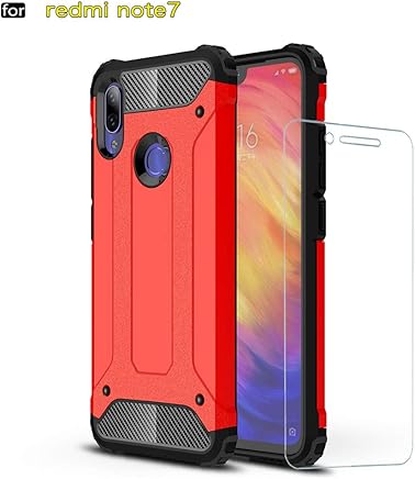 DESCHE para Funda Xiaomi Redmi Note 7 Pro, Hard PC Soft TPU 2 en 1 360 Armadura Protectora Funda Resistente a los ara?azos a Prueba de Golpes Funda Duradera para tel?fono + Vidrio Templado -Rojo