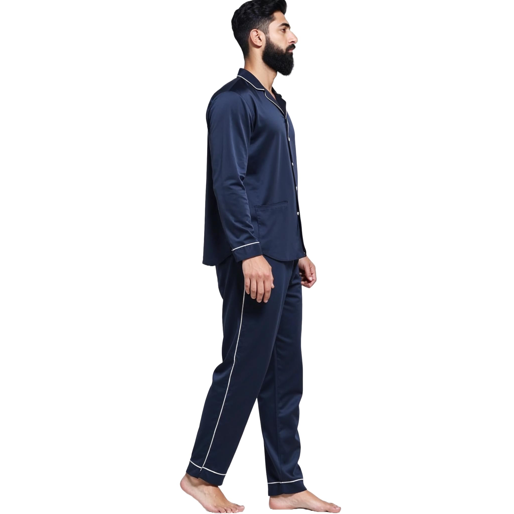 alldaysilk Men’s Navy Silk Pajama Set | Luxury Sleepwear & Loungewear | Soft, Breathable, Lightweight Night Suit with Contrast Piping | Forever Close to Your Skin-picture-13