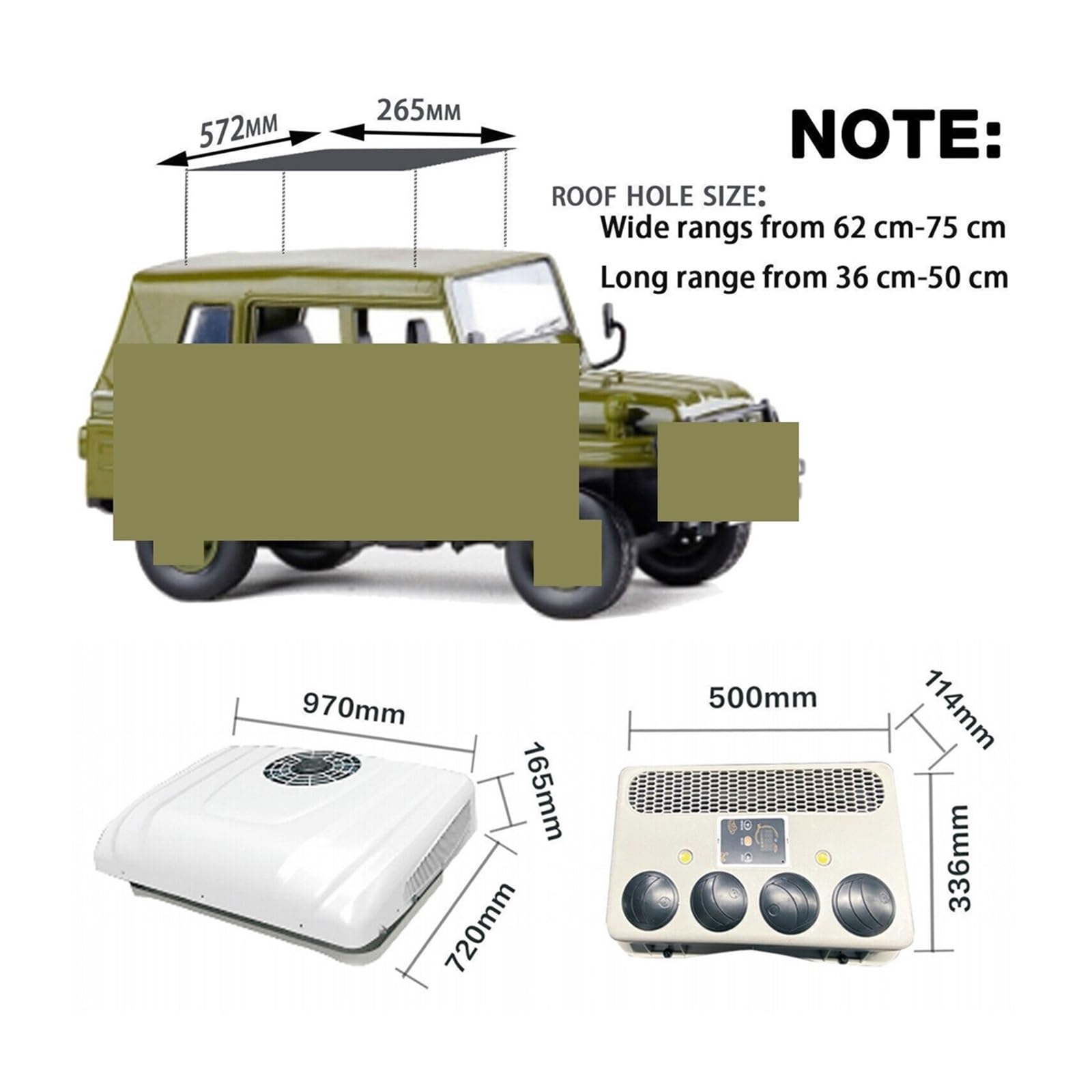 Klimatyzator, Elektryczny parking samochodowy RV Klimatyzator na dachu, AC 12V 24V do koparek samochodów kempingowych Wózek widłowy Maszyny Camper(White 12V)
