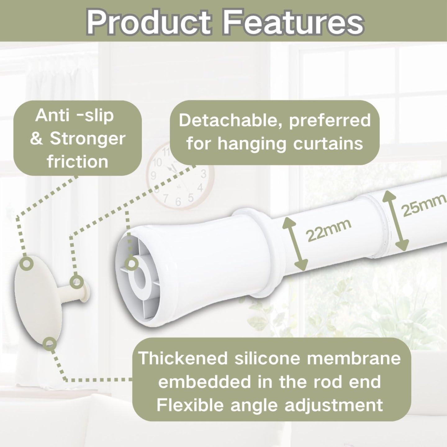 Extendable Telescopic Curtain Rod Extendable Window Tension Rod No Drilling Shower Curtain Pole,Tension Rod for Curtains,Kitchen - Image 2