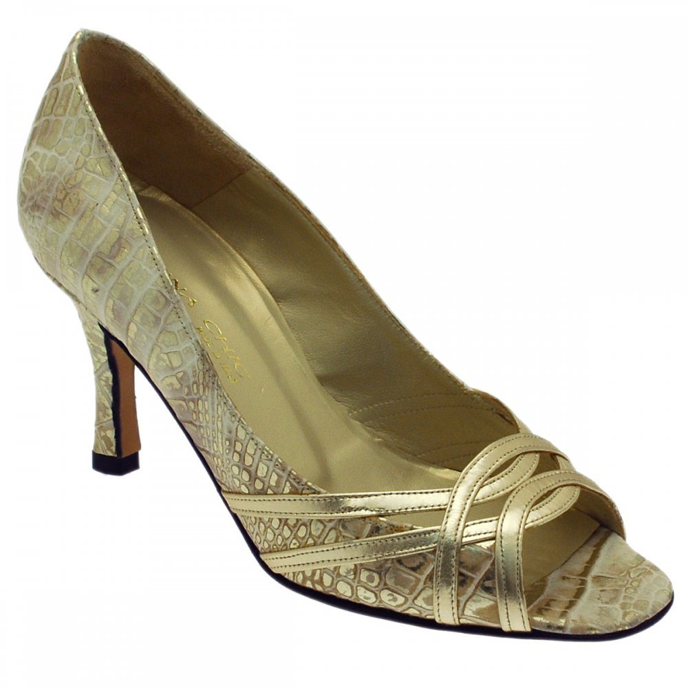 Sabrina Chic Golden Croc with Peep Toe