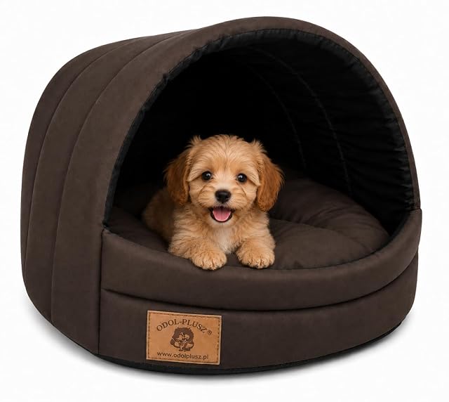 ODOLPLUSZ Caseta para perros, casa exclusiva para perros o gatos, 2 tamaños, cómoda y lavable (marrón, M)