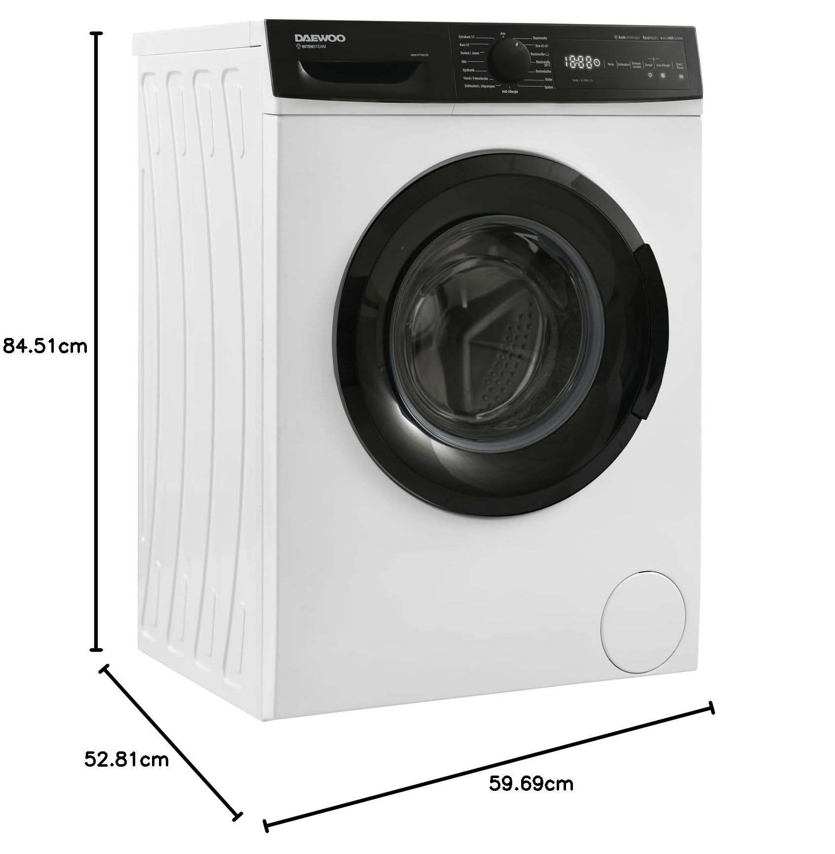 Daewoo WM814TTWA1DE Machine à laver à chargement frontal 8 kg Blanc/Noir