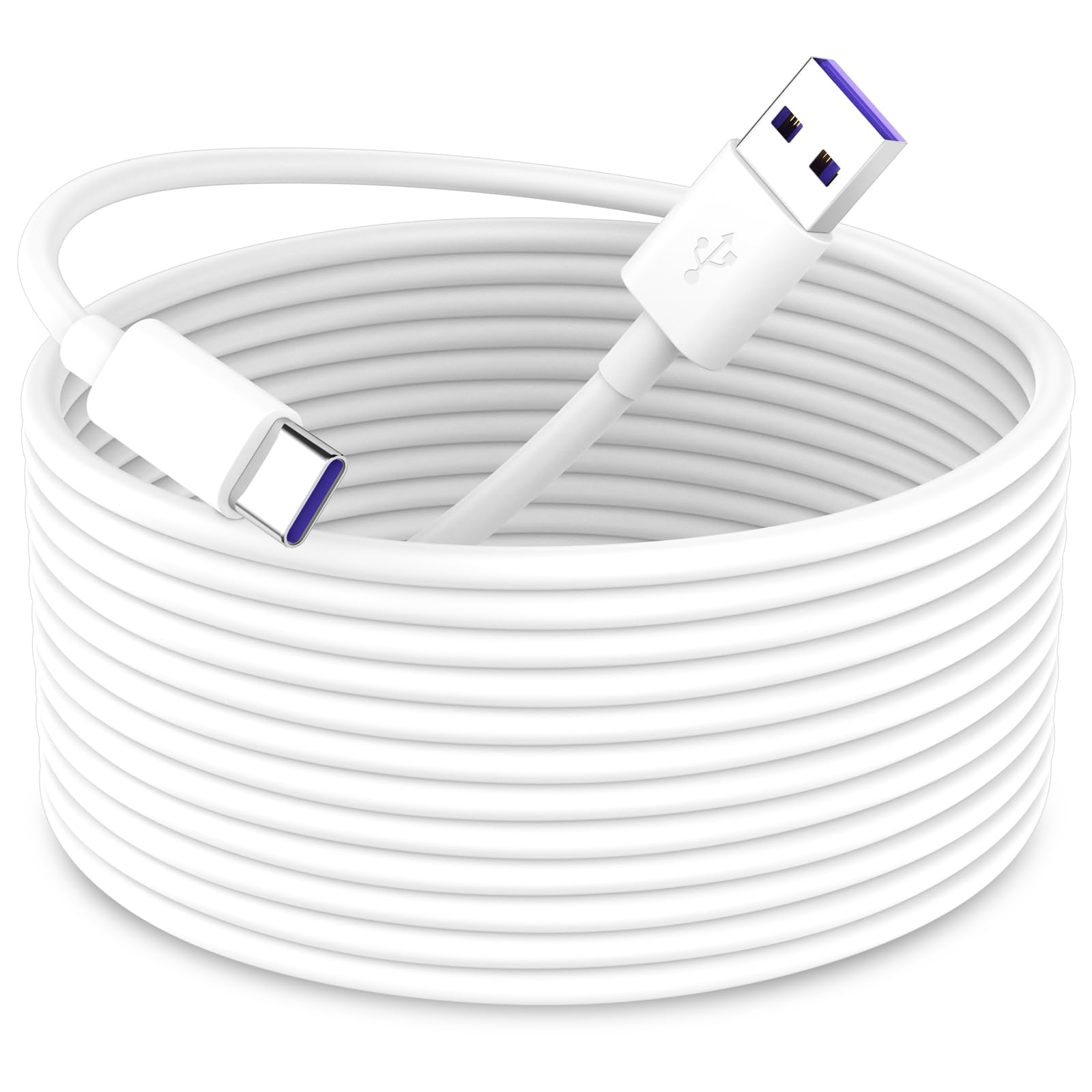 iMangooUSB to USB C Power Cable for CCTV Camera, 16FT Type C Long Power Extension Cable for Tapo TP-Link Xiaomi Mi eufy Security Camera Outdoor Indoor Cord with 10 Wire Clips Cable Nails White
