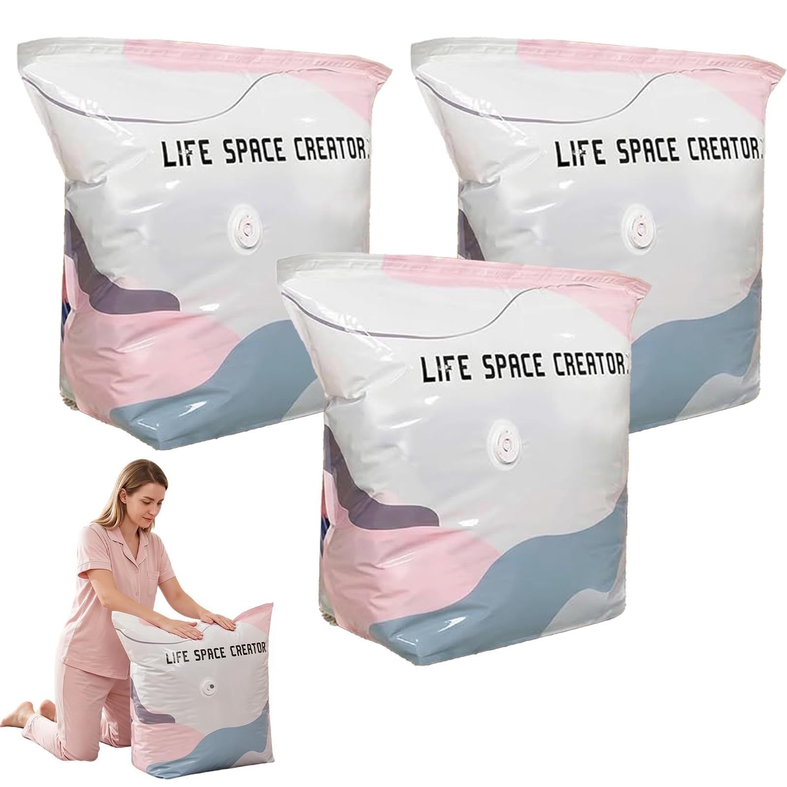 No-Pump Vacuum Storage Bags 2026 – Cube Compression Space Saver Bags, 3D Large Storage Bags for Clothes, Blankets, Bedding and Comforters (19.6 * 27.5in-3pcs)