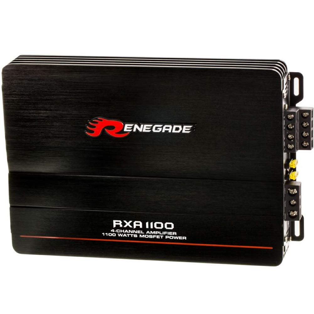 1 amplificador RENEGADE RXA1100 RXA 1100 4 canales clase a/b 4 x 135 vatios rms 4 x 275 vatios max bass boost spl coche negro, 1 pieza