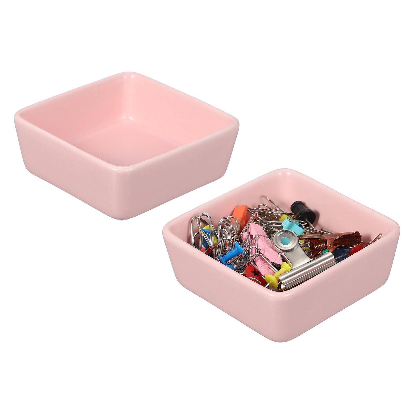 PATIKIL Square Paper Clip Holders, 2 Pcs Ceramic Clip Dispenser Organizer Desk Organizer Accessories for Office Desktop Decor Bobby Pin Binder Paper Clamp, Pink