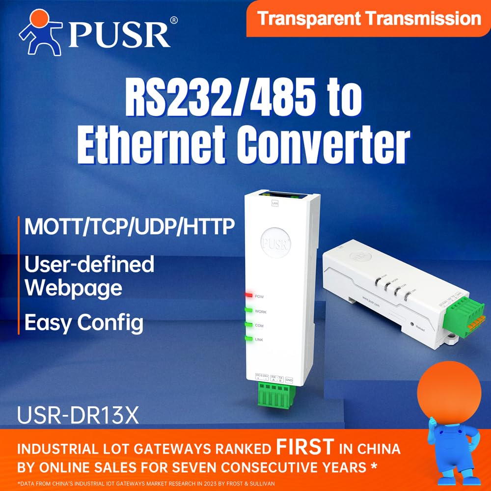 Convertidor de riel DIN pequeño RS485/RS232 a Ethernet, dispositivo serial, servidor, modbus, pasarela Modbus RTU a Modbus TCP al comando, página web incorporada USR-DR134/132 (DR134(RS485 a