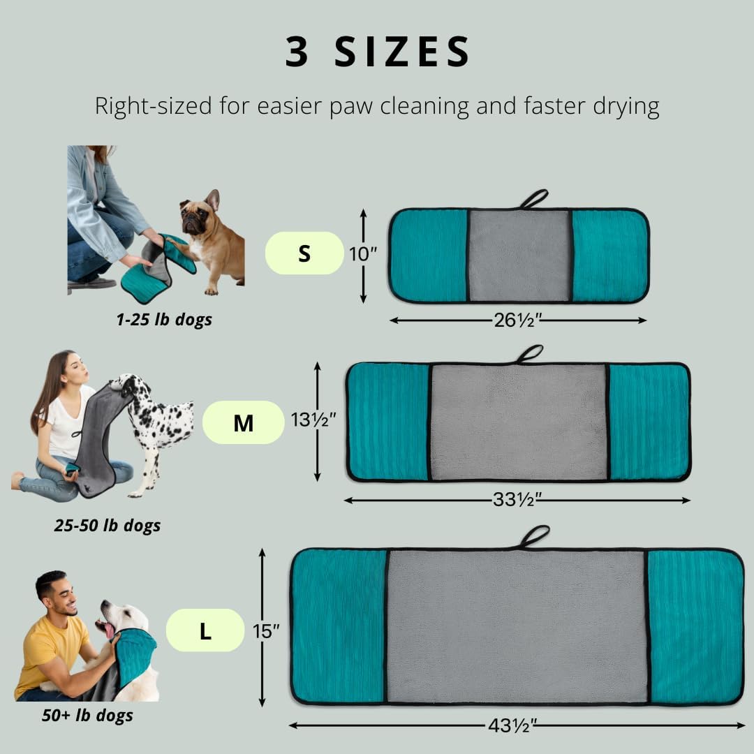 Microfiber Dog Towel & Paw Cleaner – Super Absorbent for Drying Dogs Large, Medium & Small, Quick Dry Pet Towels with Hand Pockets, Soft & Durable Puppy Towel, Machine Washable, Hanging Loop (Large)
