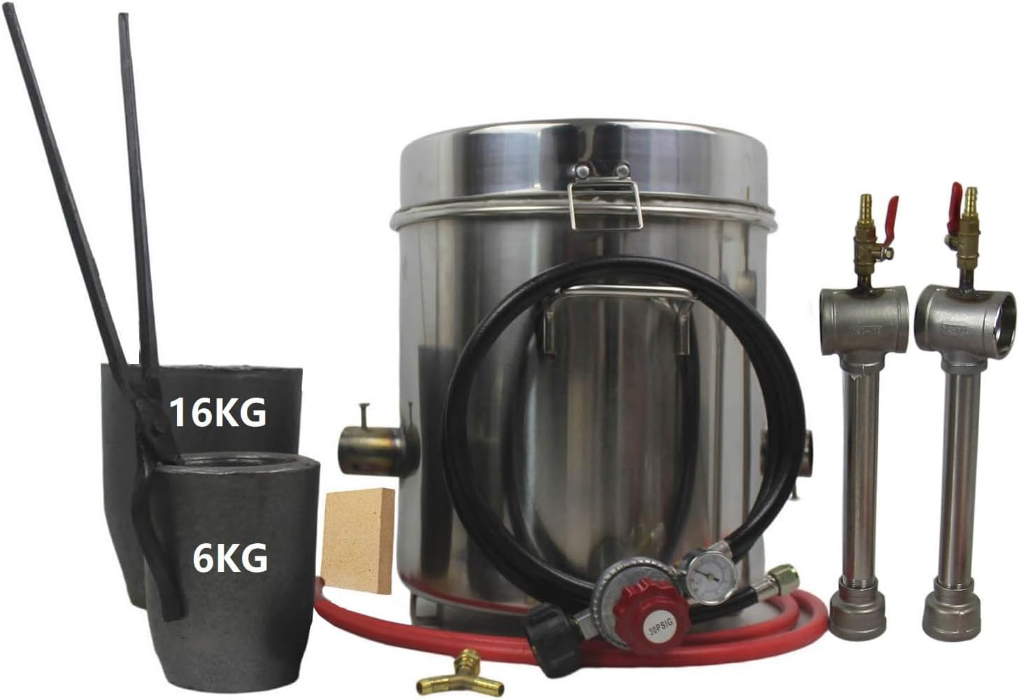 16KG(35lbs) Large Metal Melting Furnace Dual Burner with Graphite Crucibles(16KG/35lbs&6KG/13lbs), Foundry Home Kiln Smelting Furnace Kit with Casting Tools for Refining Recycle Brass Gold Silver