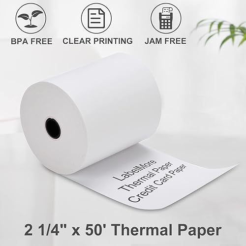 Miniatura 3 de LabelMore Papel térmico de recibo de 2 14 pulgadas x 50 pies, rollos de papel térmico para tarjetas de crédito, rollo de caja registradora, papel de