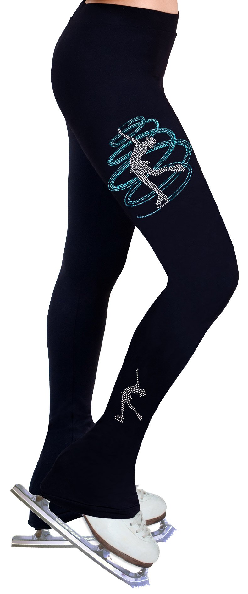 NY2 SPORTSWEAR Figure Skating Practice Pants with Rhinestones - R258 (Turquoise, Adult Small)