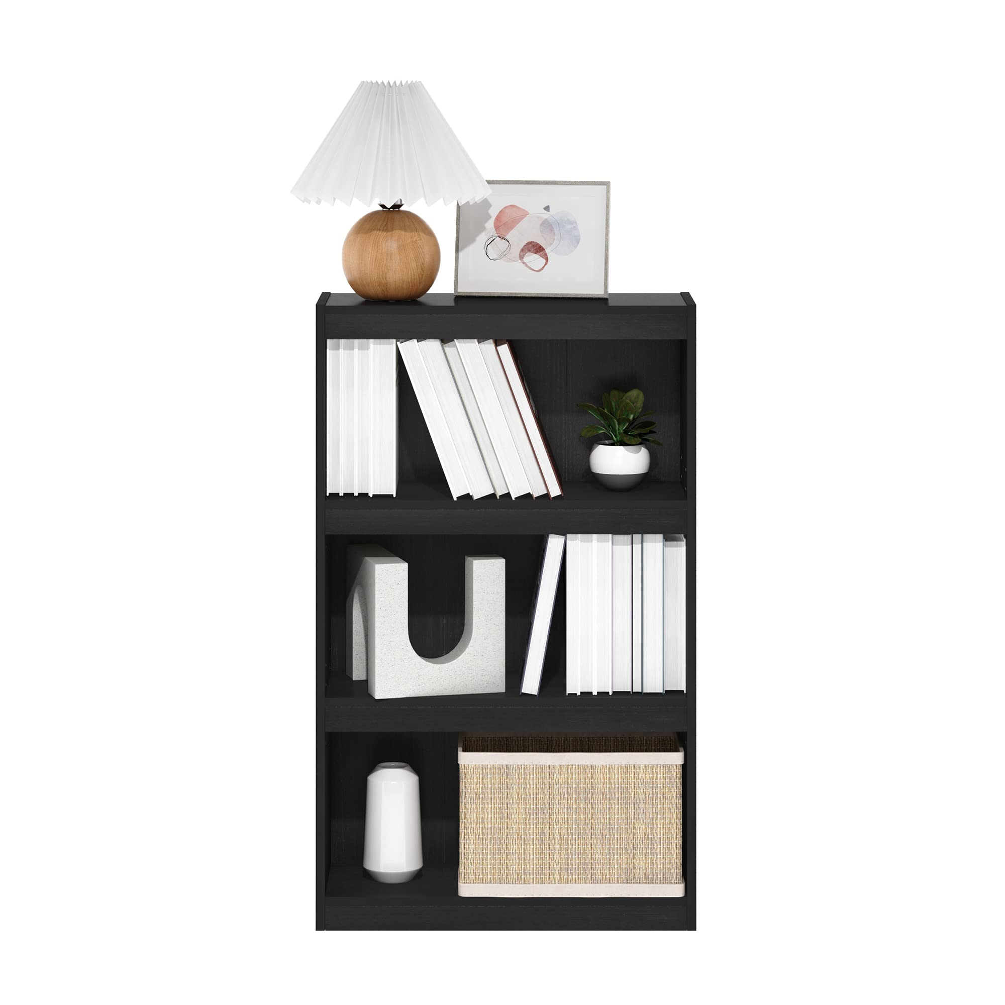 Furinno Jaya-Libreria con ripiano Regolabile a 3 Livelli, Legno ingegnerizzato, Blackwood, 3-Tier