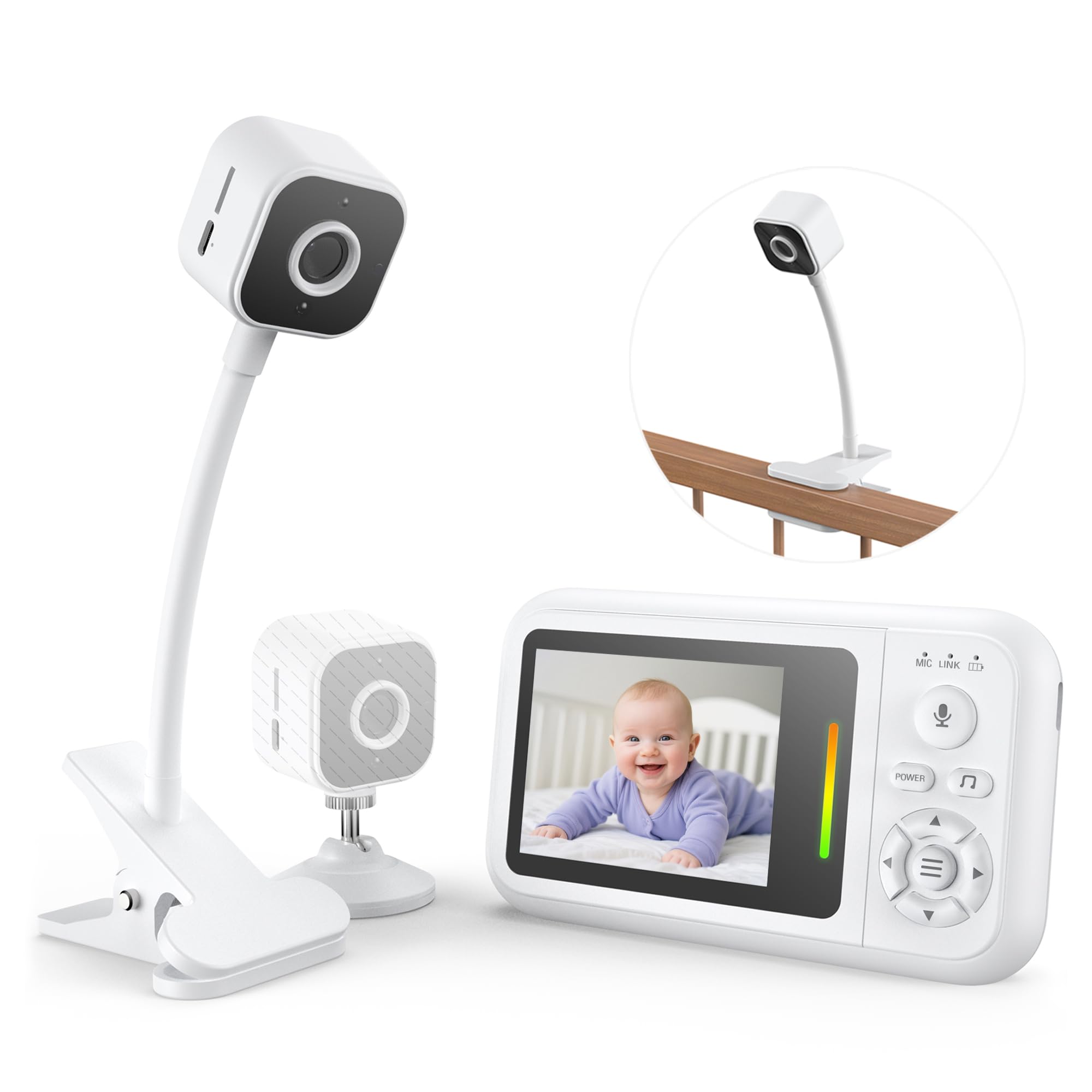 NUOTUN Vigilabebés con cámara sin wifi, monitor de cámara portátil para bebés con soporte y clip de cama