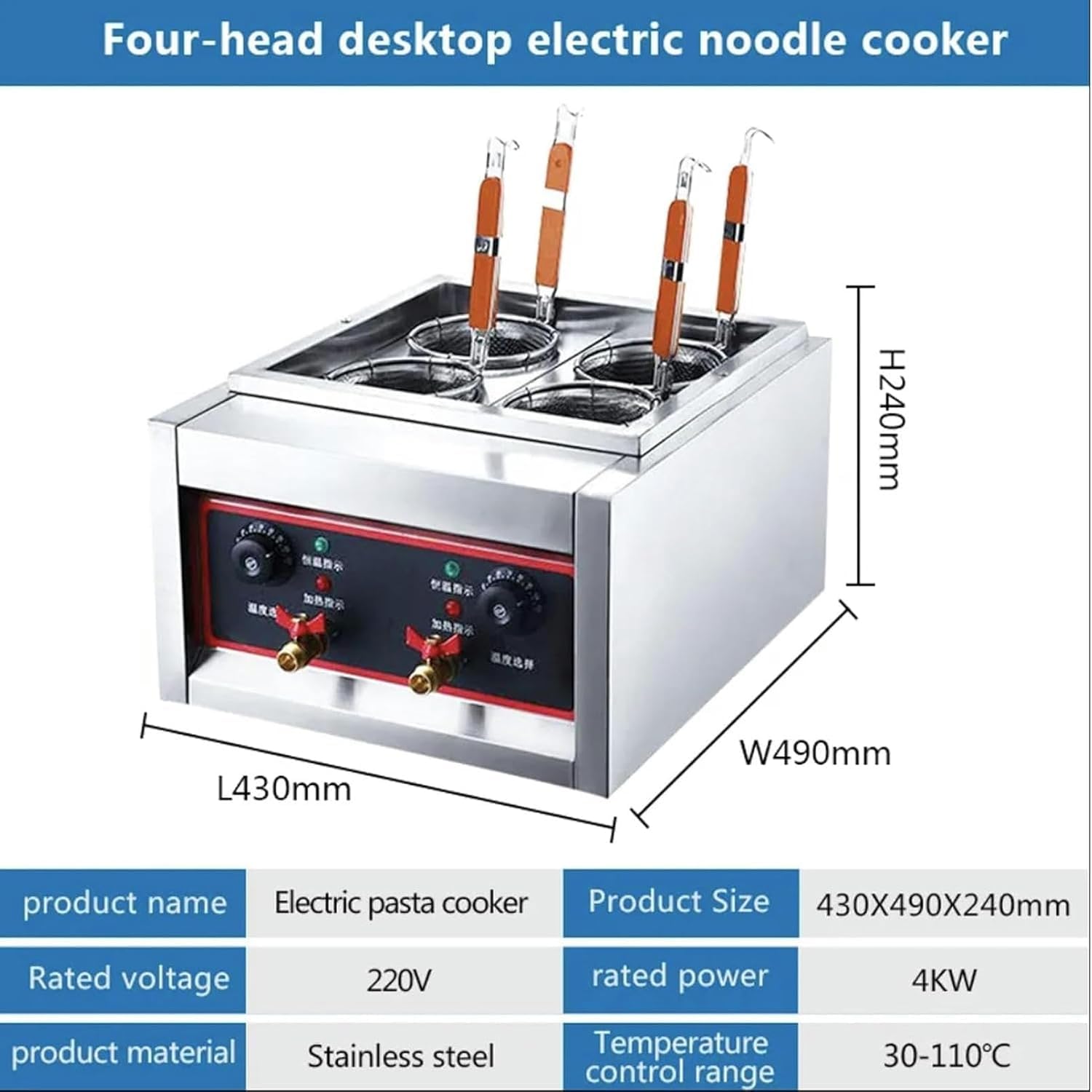 Pentola per pasta in acciaio inossidabile, Cuocipasta elettrico con controllo della temperatura for uso domestico e ristorante