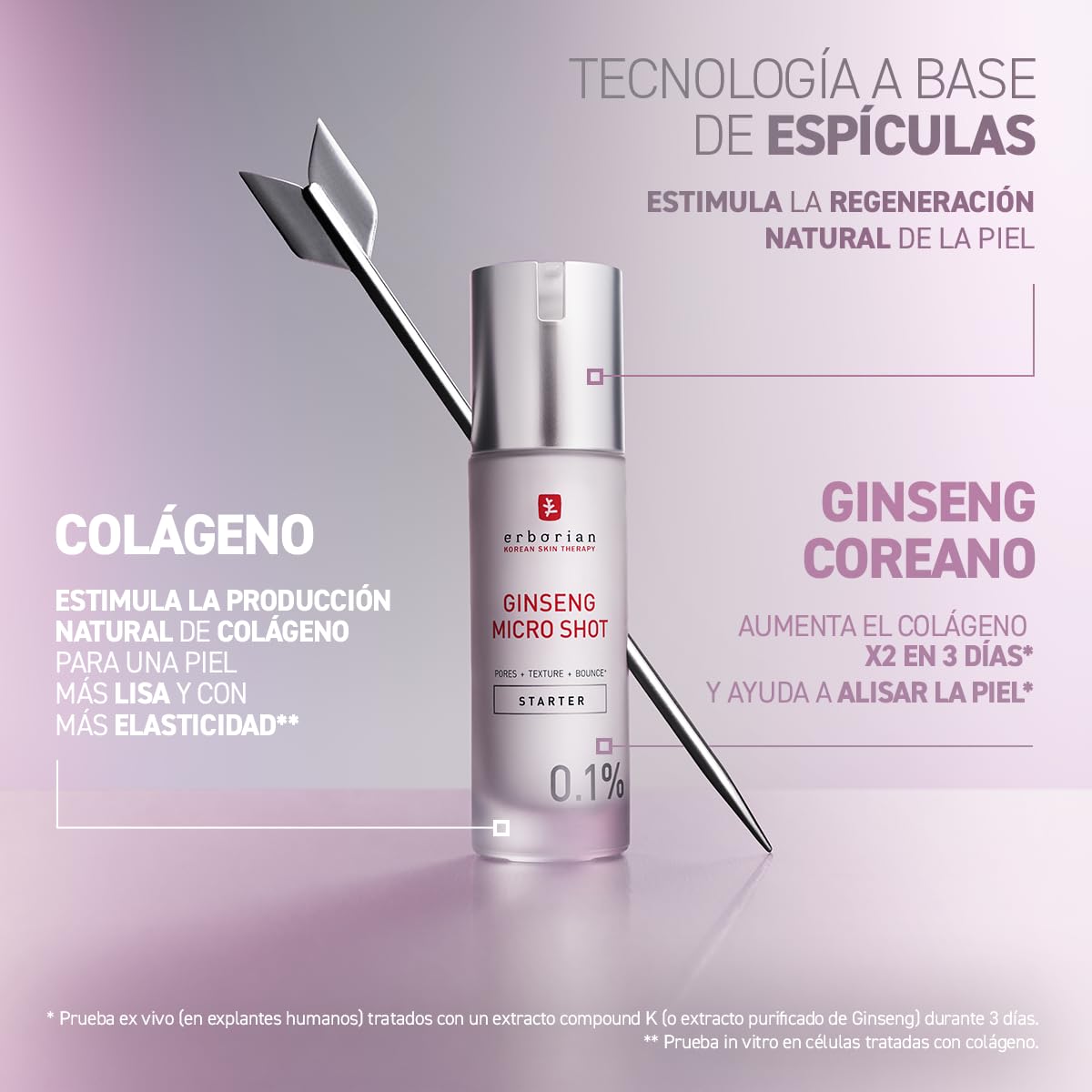 Erborian - Ginseng Micro Shot - Sérum Facial Intensivo Inspirado en Micro-Needling - Con Ginseng y Colágeno para Arrugas y Poros Refinados - Cuidado Coreano