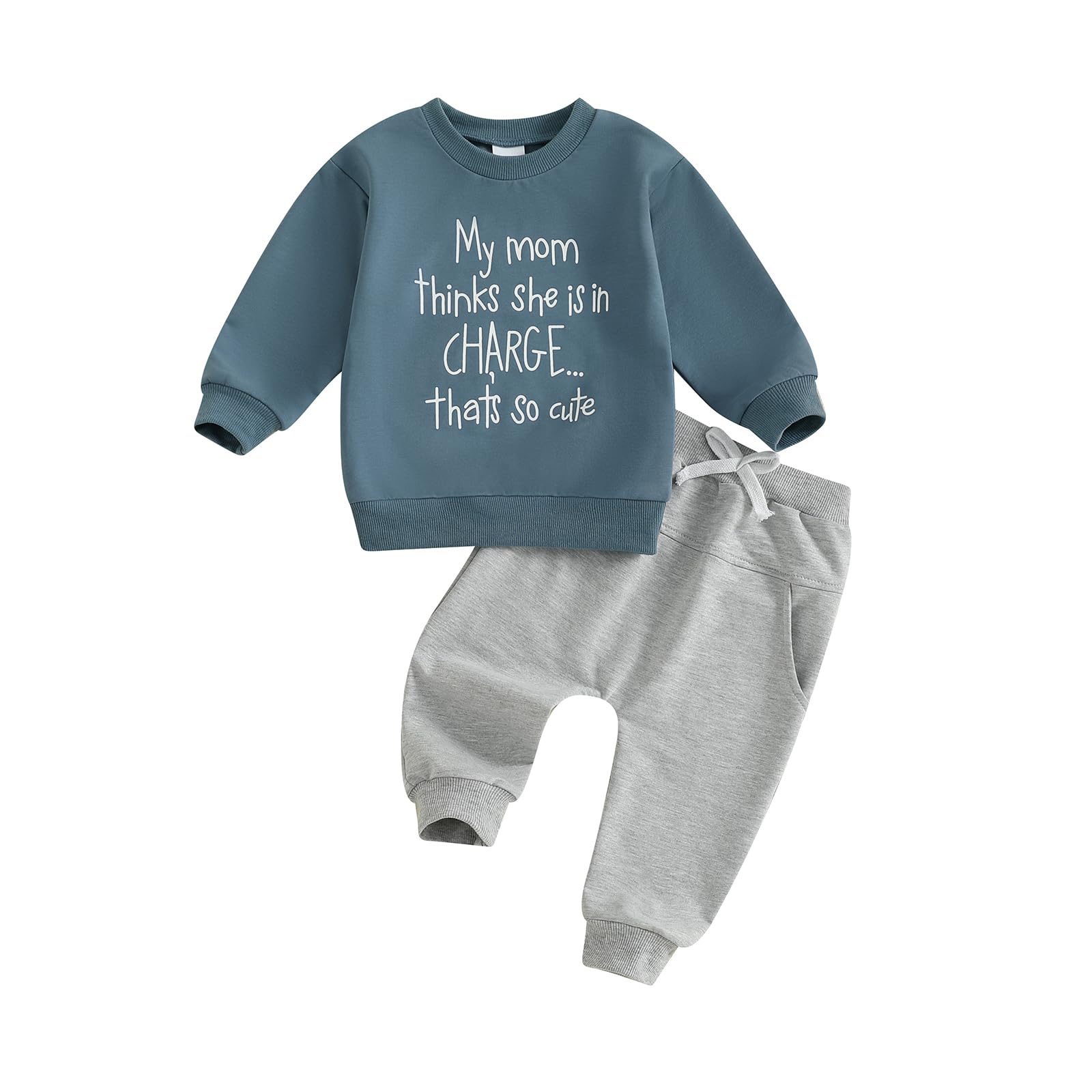 wdehow Toddler Baby Boy 2Pcs Outfits Letters Print Pullover Tops Drawstring Pants Set Fall Winter Clothes