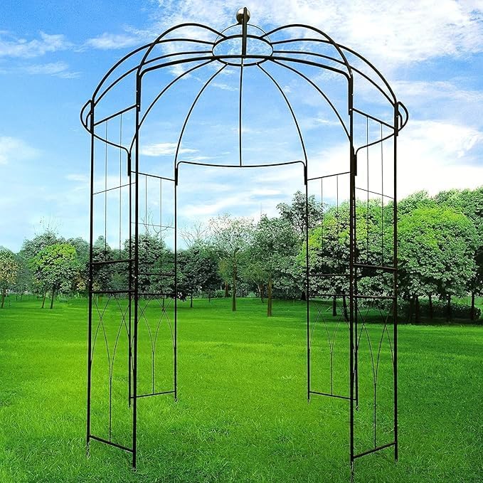French Style Birdcage Shape Heavy Duty Gazebo,9'Highx 6‘6" Wide,Pergola Pavilion Arch Arbor Arbour Plants Stand Rack for Wedding Outdoor Garden Lawn Backyard Patio,Climbing Vines,Roses,Dark Rust