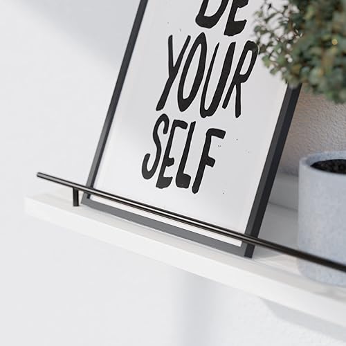 Miniatura 4 de WOPITUES Estantes flotantes con barandilla de metal negro, estantes para decoración de pared, juego de 3, estantes de pared para dormitorio, baño,