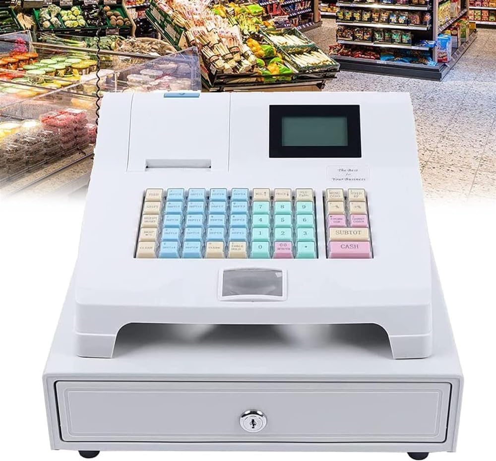 Système de Point de Vente électronique Caisse enregistreuse Commerciale à 8 LED numériques, Plateau de Caisse Amovible et imprimante Thermique, for Petites Entreprises/Vente au détail/Restaurant
