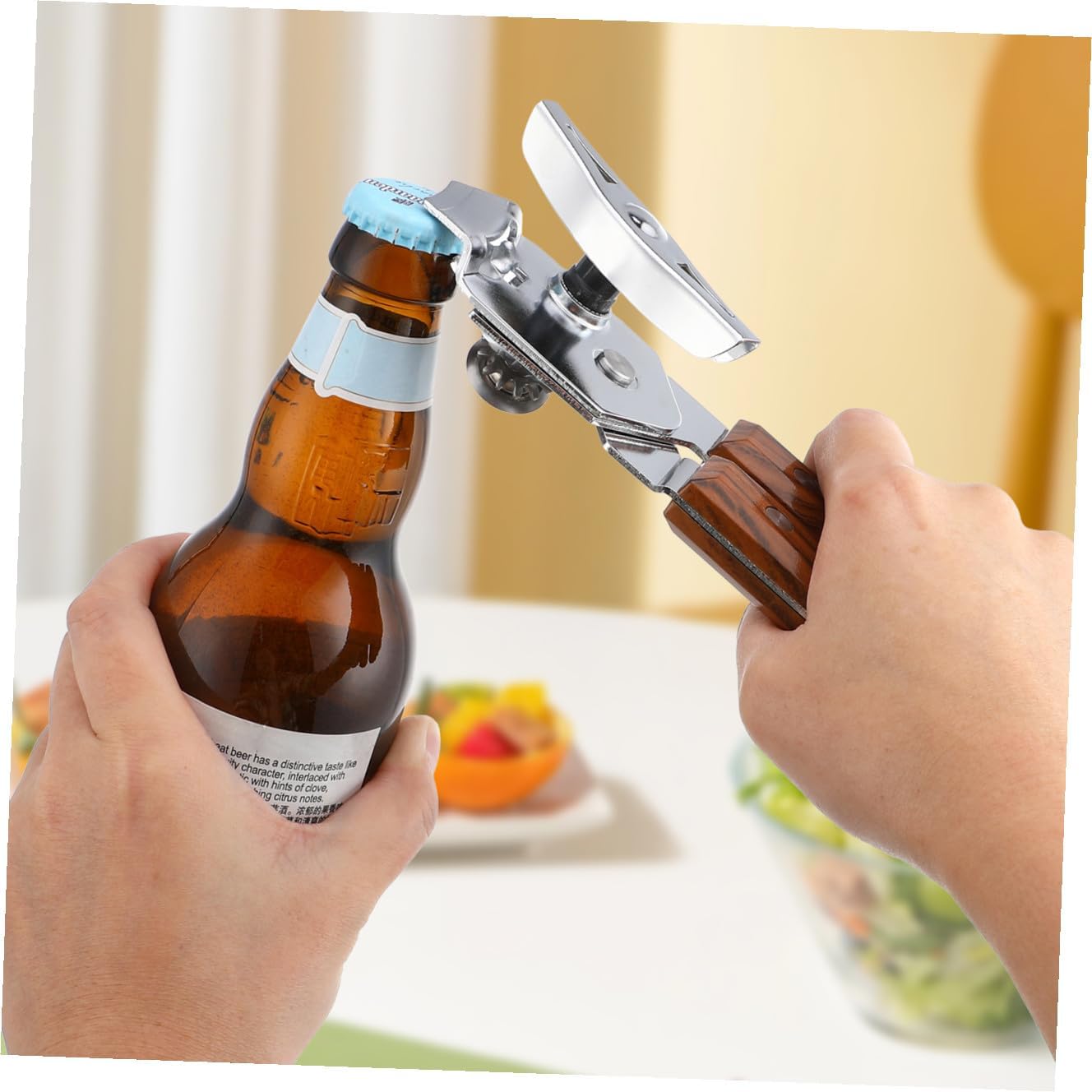Stainless Steel Can Opener Wooden Handle Multifunctional and Bottle Opener for Comfortable to Hold Kitchen Bar and Home Use Resistant Kitchen Gadget