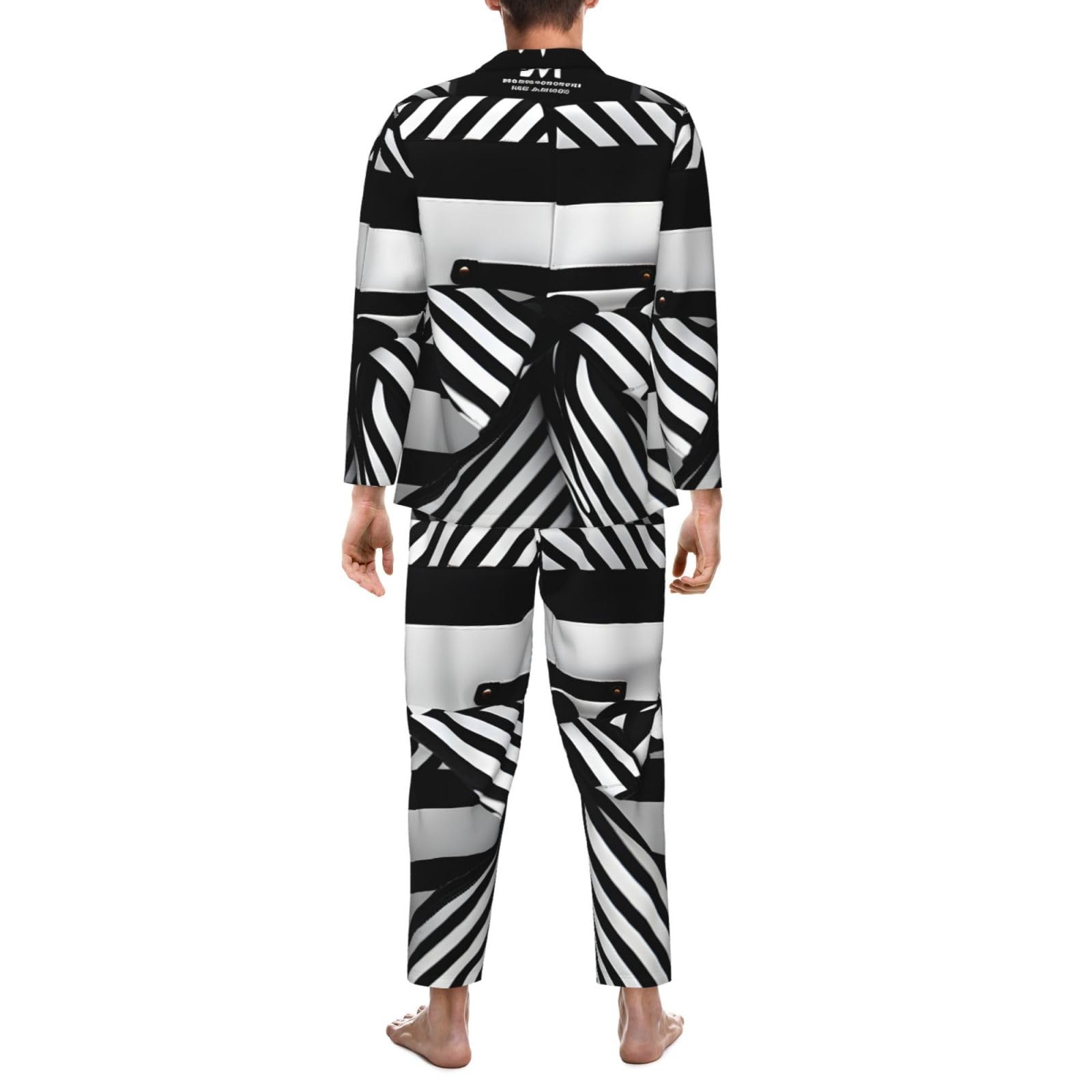 Pigiama a maniche lunghe da uomo con stampa a righe bianche nere Set pigiama in due pezzi Lounge Sleep traspirante abbigliamento da notte