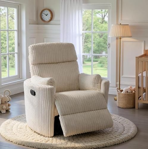 Chizzyseat Nursery Rocking Chairs Comfy High Back 360 Swivel Rocker Recliner with 2 Pillows Glider Recliner Nursery Chair for Adults Small Spaces Nursing Bedroom Living Room Beige