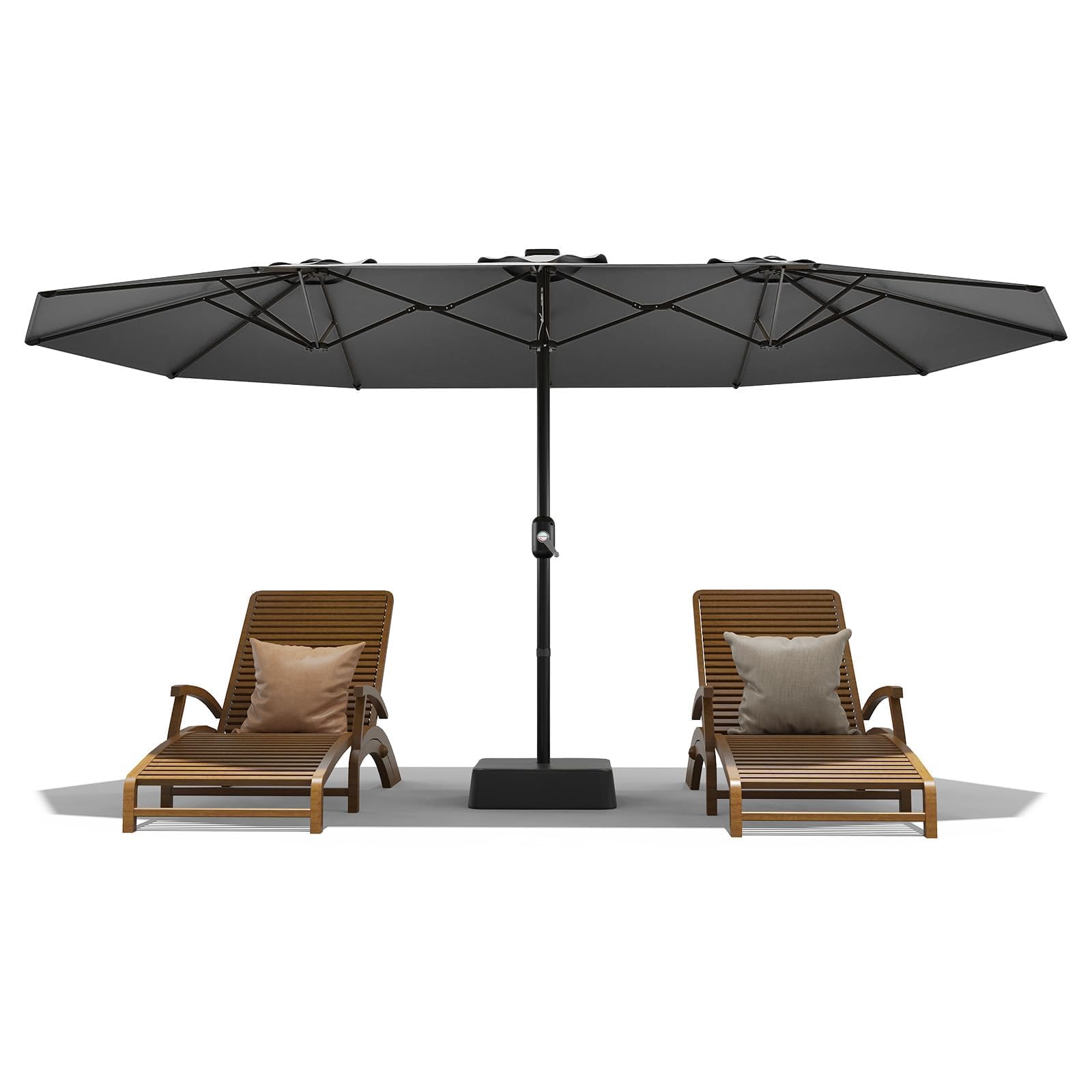 OUTGOODS 15FT Large Patio Umbrella with Base Included, Outdoor Double-Sided Rectangle Market Umbrella with Crank Handle for Pool, Lawn, Garden,