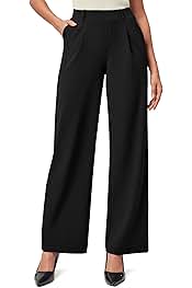 Womens Dress Pants Wide Leg Pull On Stretchy Work Pants Women High Waisted Business Casual Trousers with Pockets