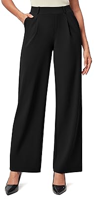 IUGA Womens Dress Pants Wide Leg Pull On Stretchy Work Pants Women High Waisted Business Casual Trousers with Pockets