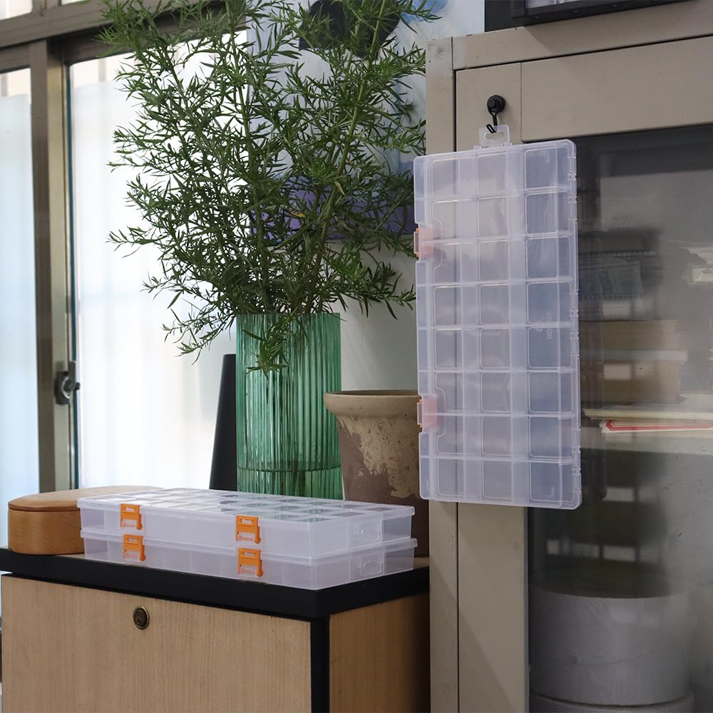 Confezione da 3 scatole portaoggetti in plastica trasparente a 24 scomparti con divisori, contenitori trasparenti per piccole parti, perline, bottoni, gioielli, diamanti, forniture