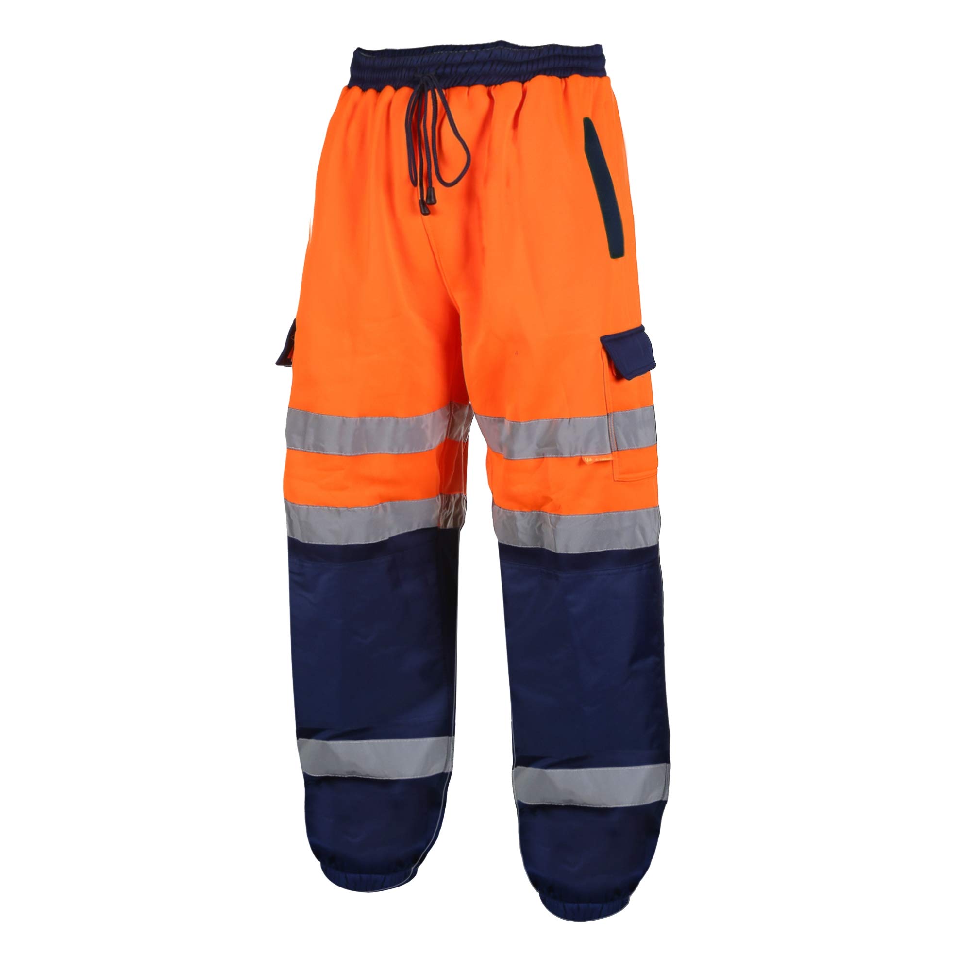 Superior Orange & Navy Hi Vis Combat Style Jogger Bottoms, 2 Zipped Pockets, 2 Thigh Pockets, High Visibility, By Brook Hi Vis,