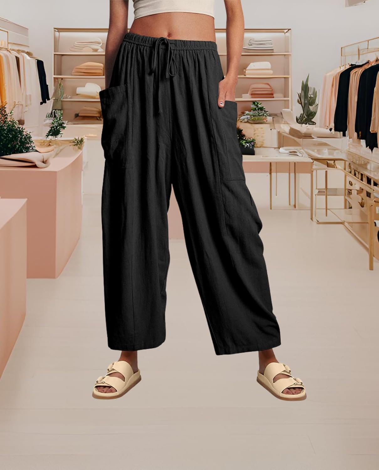 LIZALIG Women's Summer Wide Leg Pants Casual Soft Loose Fit Beach Vacation Pants with Pockets for Daily Wear - Image 6