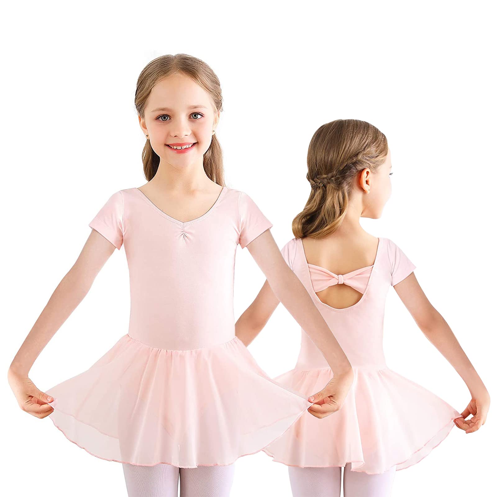 Q&W UAEQ&W Toddler Kid Girls Ruffle Flutter Sleeve Ballet Dance Dress Girls Leotards for Dance Ruffle Sleeves Criss-Cross Back Ballet Tutu Skirted Dresses for 2-12Years Old