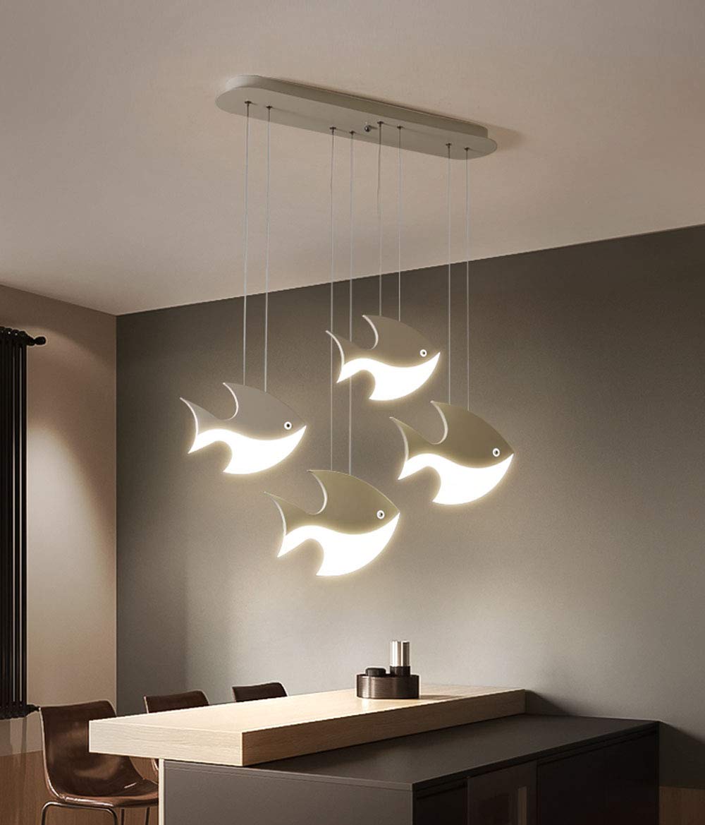 LED Dining Table Pendant Light Dimmable with Remote Control Modern Fish Design Metal Acrylic Ceiling Light Height Adjustable Bedroom Lamp Island Living Room Lamp Kitchen Lamp Ceiling Lamp(4 Lights)