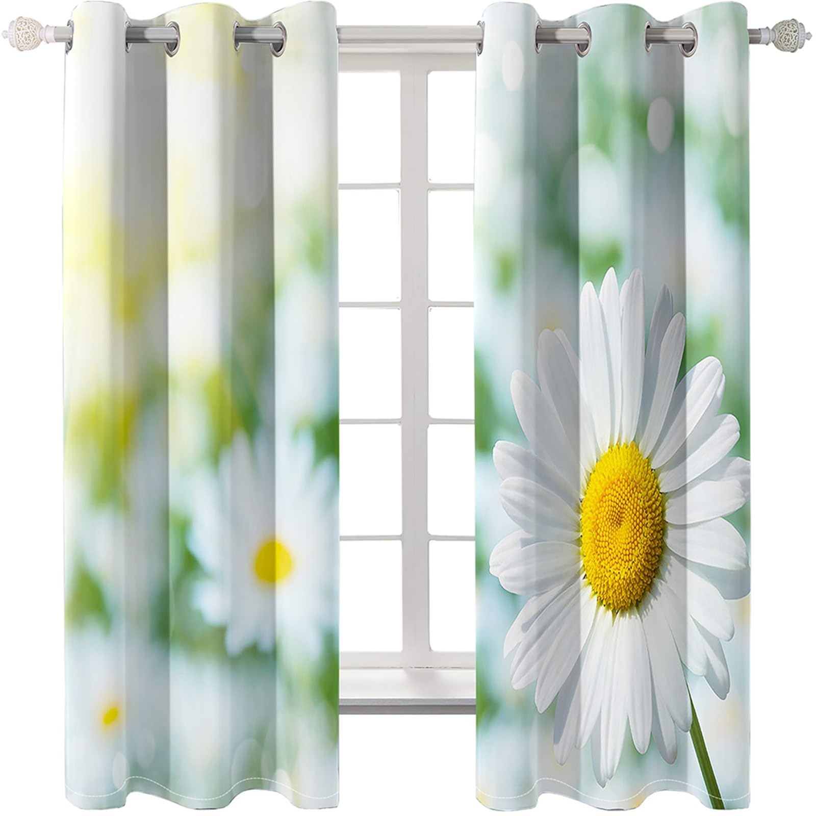 Zasłony do salonu, 2 panele o długości 213 cm, zasłony zaciemniające, 40 szer. x 213 cm dł., stokrotka, izolacja termiczna, zasłony okienne do sypialni