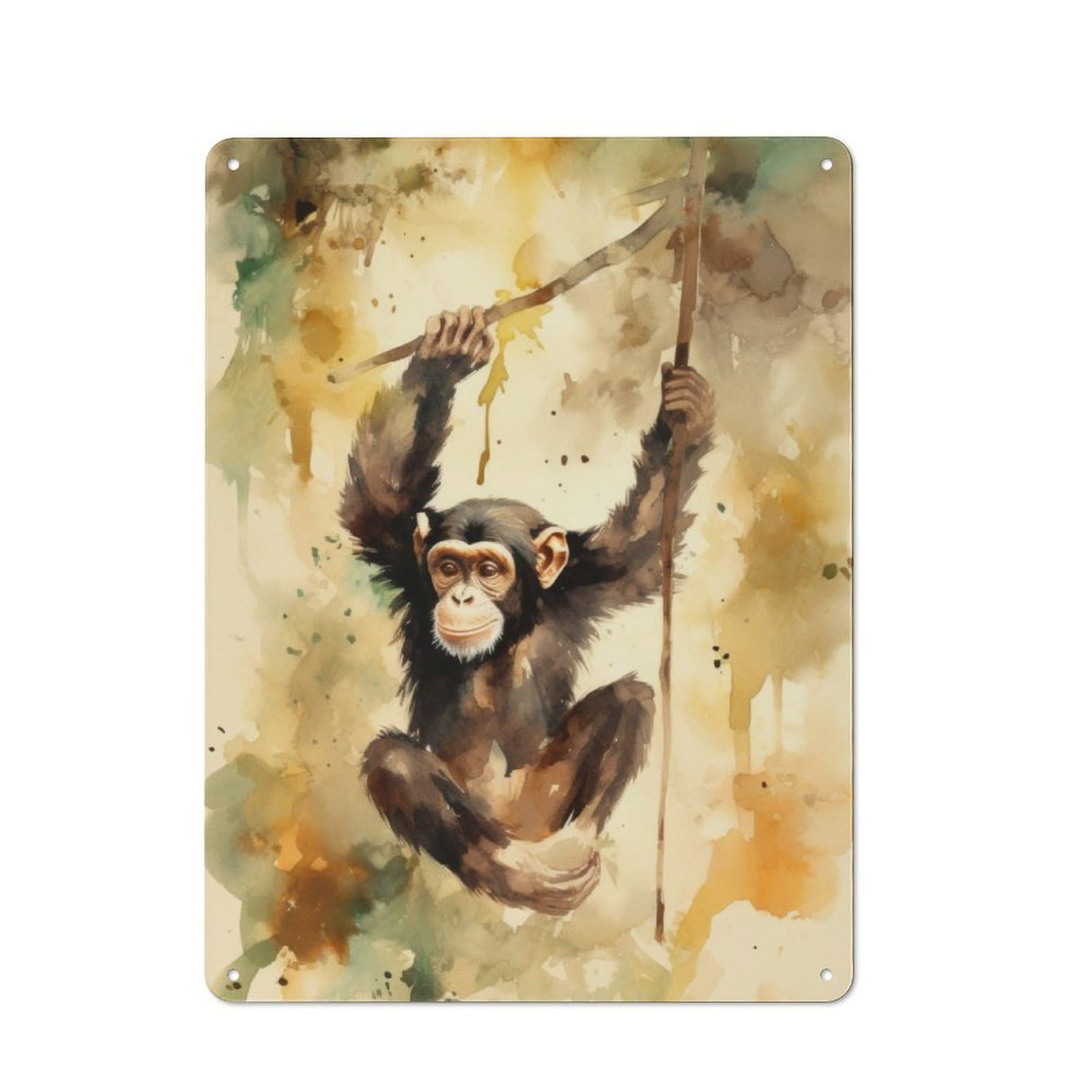 Junmoney Chimpanzee Watercolor Painting Vintage Metal Sign 40X30cm For Workshop Wall, With Clear Vintage Wall Decor Character