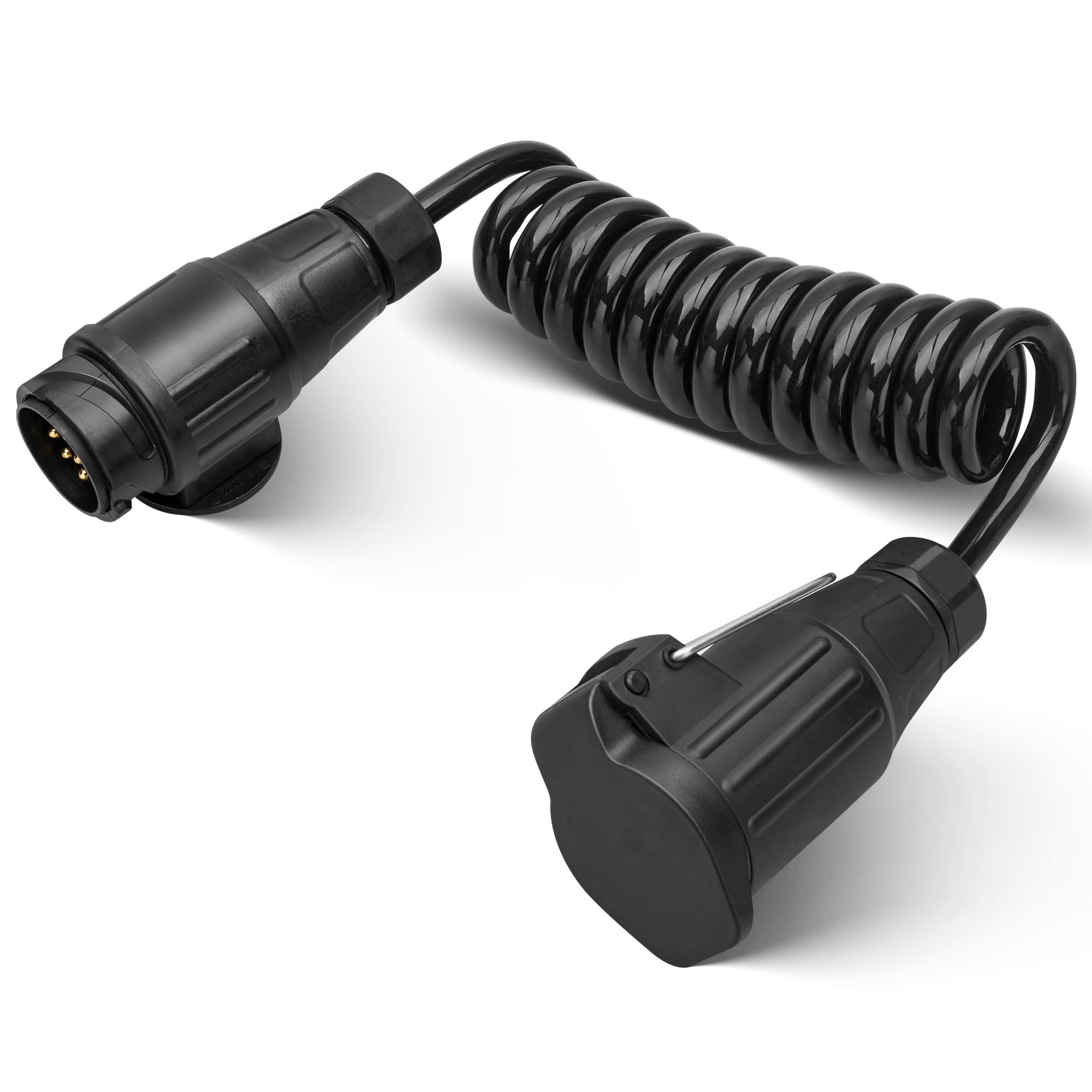 RED WOLF Anhänger Verlängerungskabel 13 Polig 2M, 13 Pol Stecker auf 13 Poliger Steckdose Sprialkabel für Anhänger Kfz Wohnwagen Wohnmobil Fahrradträger LKW 13 Poliger Anhängerstecker mit Kabel