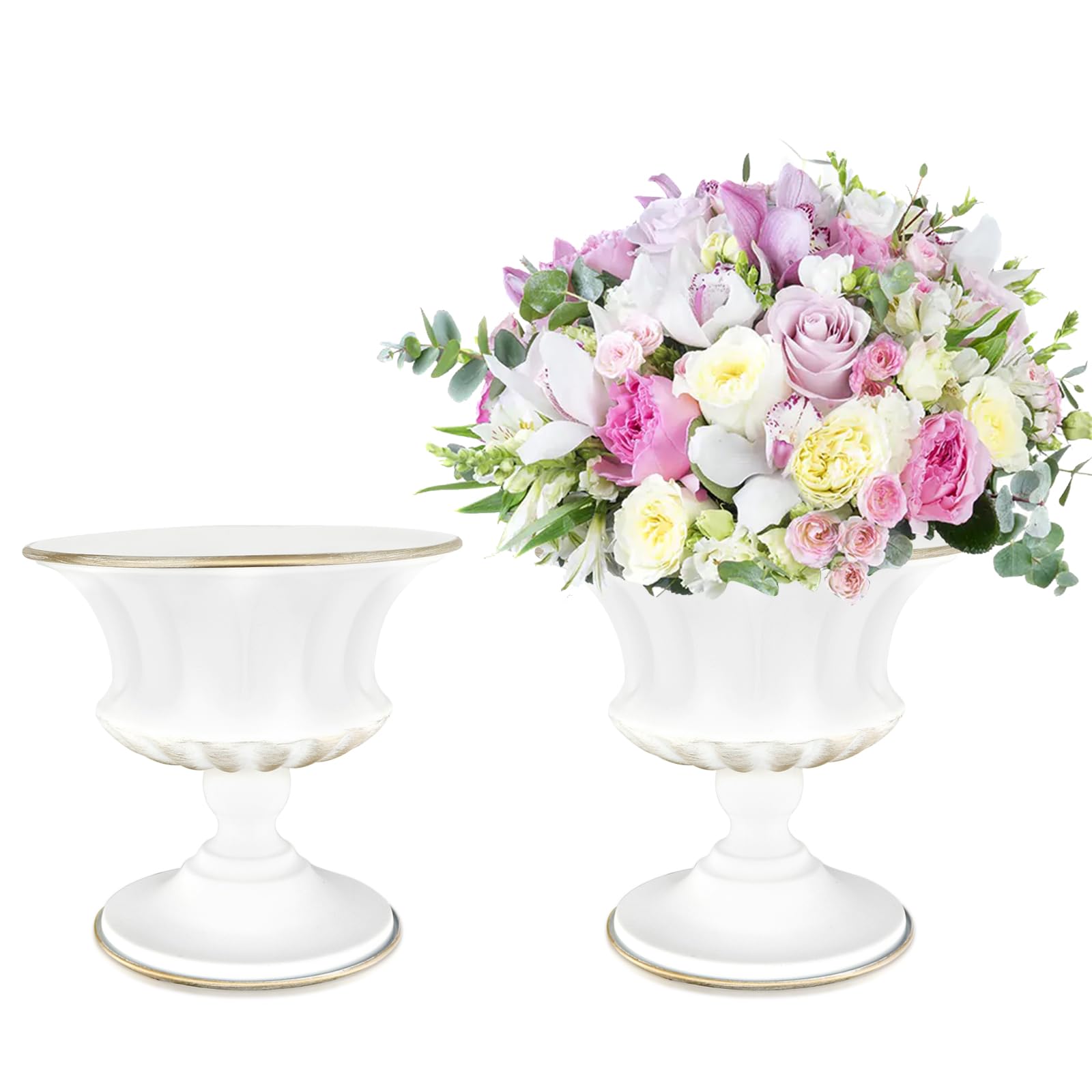 Vase pour centre de table blanc en métal qui ne bascule pas pour mariage