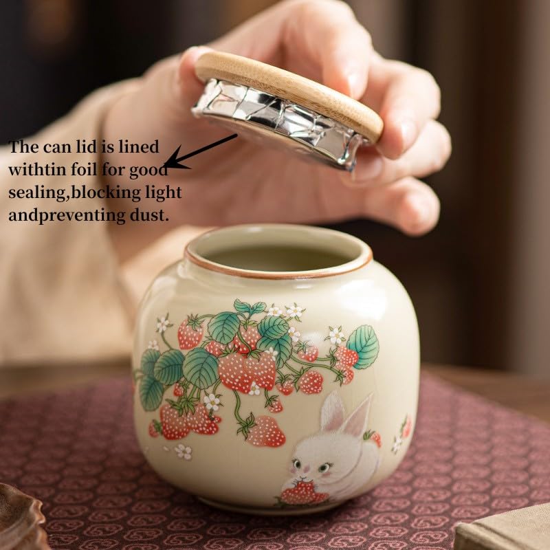 Recipiente de té de cerámica de 9 onzas con tapa hermética, adorable tarro de almacenamiento con diseño de animales para té de hojas sueltas, café, azúcar, galletas, organizador decorativo 4
