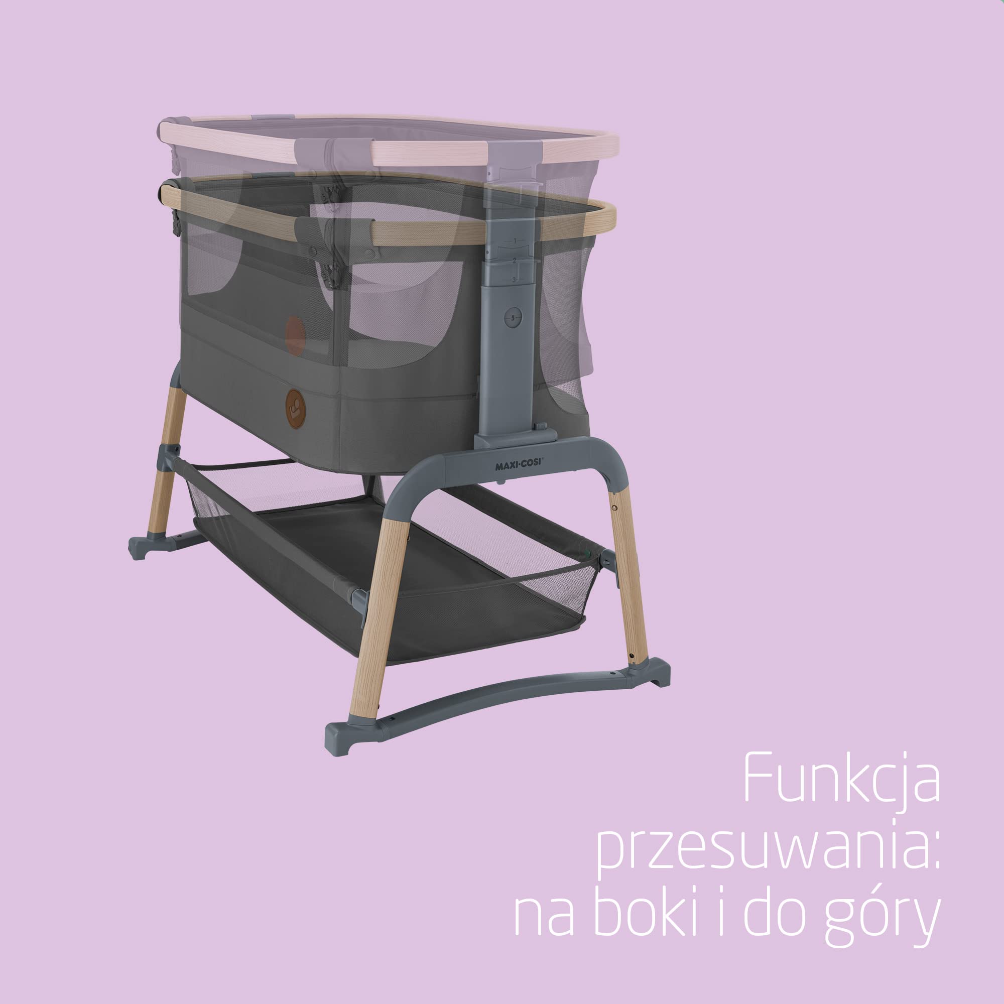 Maxi-Cosi Iora Air Łóżeczko Przystawka, Siatka do okoła, 0–6 mies., maks. 9 kg, Tryb bujania, 4 Poz. Odchylenia i 5 Wysokości, Łatwe Przesuwanie, Wygodny Materac, Łatwe Przenoszenie, Beyond Graphite