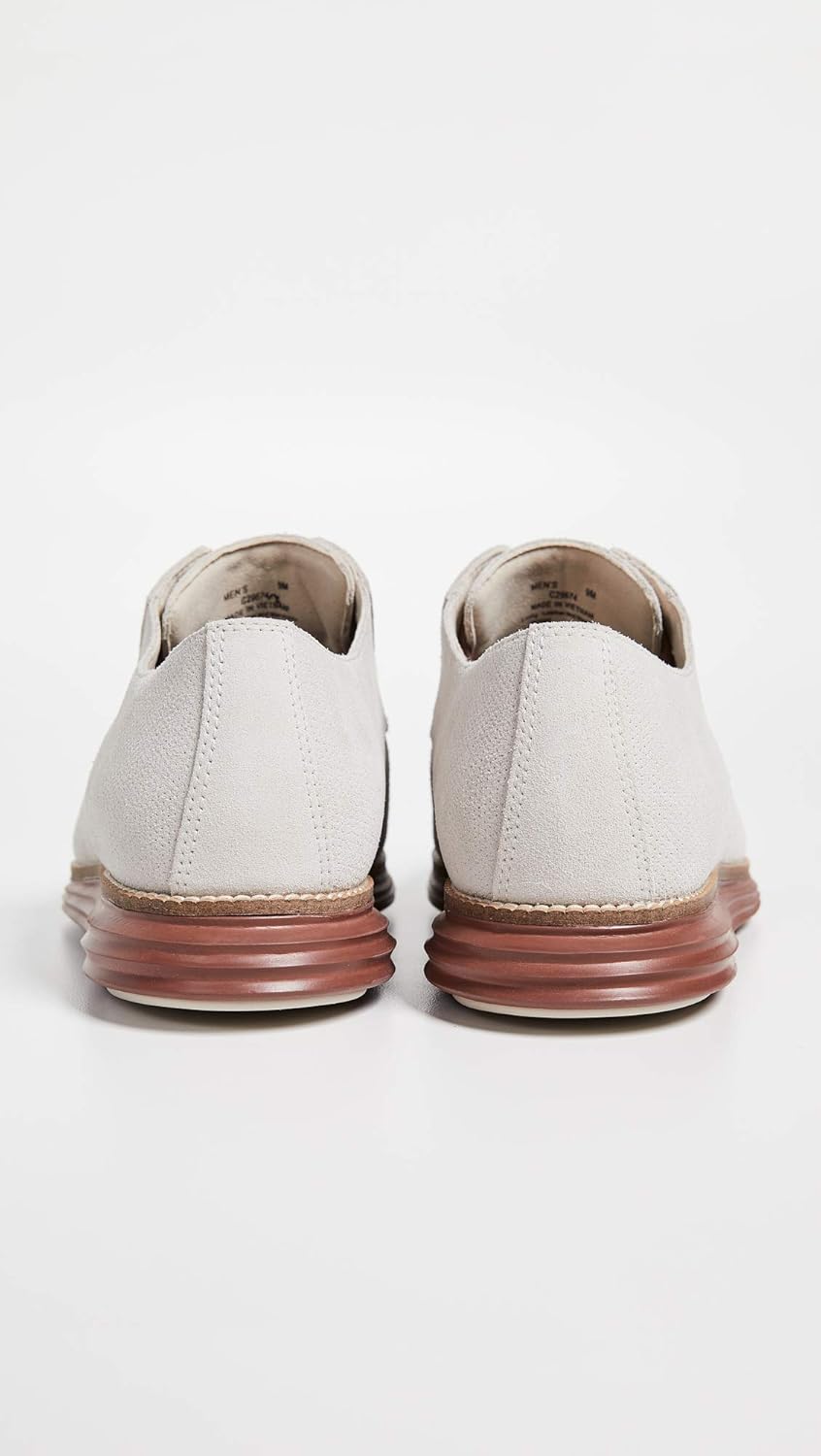 Cole Haan Men's OriginalGrand Plain Toe Sneaker 8 Pumice Stone Micro Perforated Suede/Burlwood