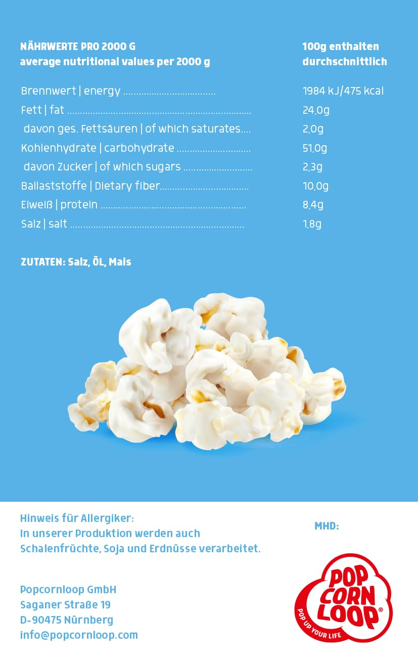 Popcornloop Sac de Popcorn Salé incluant 35 sachets de pop-corn gratuits Offerts Frais et Prêt à consommer pour Fêtes Événements Manifestations Festivals (Salé, 1,4)