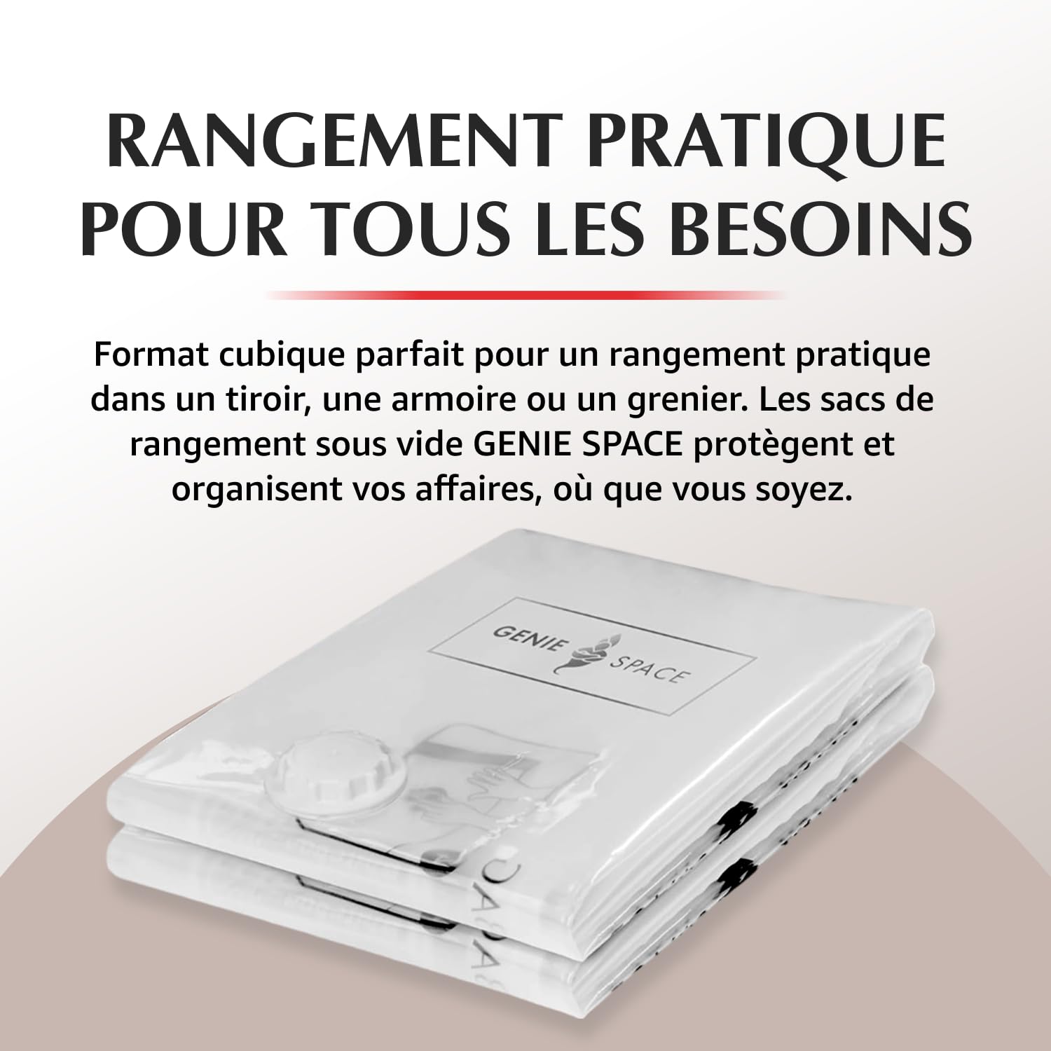 GENIE SPACE Sacs Sous Vide Cube Premium pour Vêtements, Literie et Rangement, Pack Variété 5 (1 Maxi + 2 XL + 2 L), Hermétiques, Réutilisables et Anti-Odeur, Gain de Place, Lot avec Pompe de Voyage