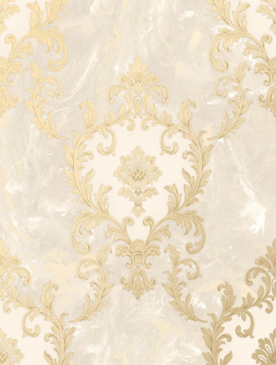 Textured Damask Vinyl Wallpaper Beige Sienna Distressed Shimmer Neutral