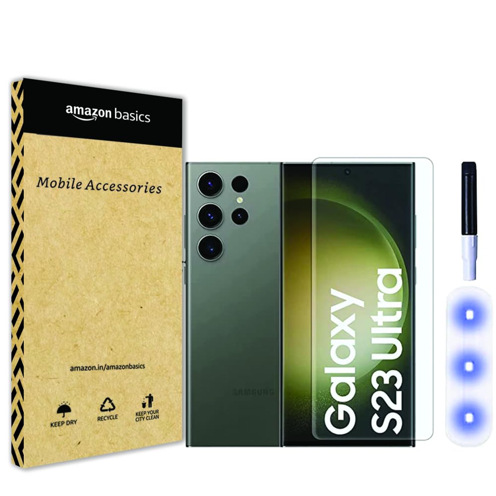 Amazon Basics HD UV Tempered Glass Screen Protector for Samsung Galaxy S23 Ultra 5G (6.8 inches) | Full Adhesive | Curved Edge to Edge Full Screen Coverage | Easy Installation Kit (B0D876YNS7) Amazon Price History, Amazon Price Tracker